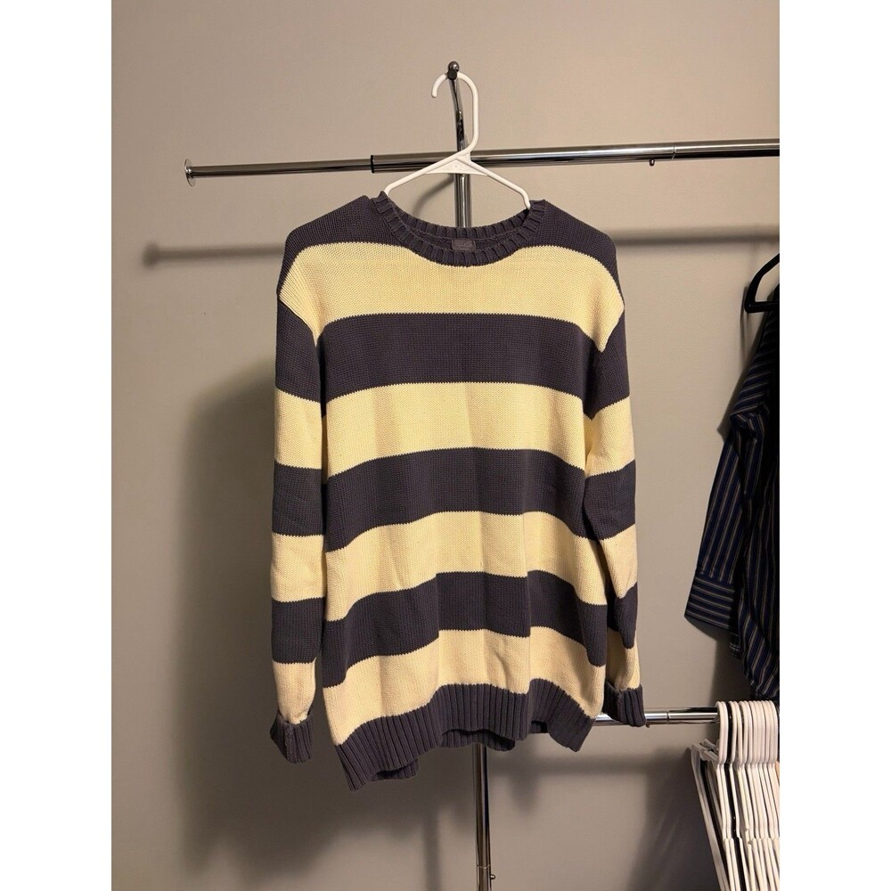 John Galt Striped Knit Sweater Women’s XL Oversized Cream Navy Pullover Crewneck - Picture 3 of 7